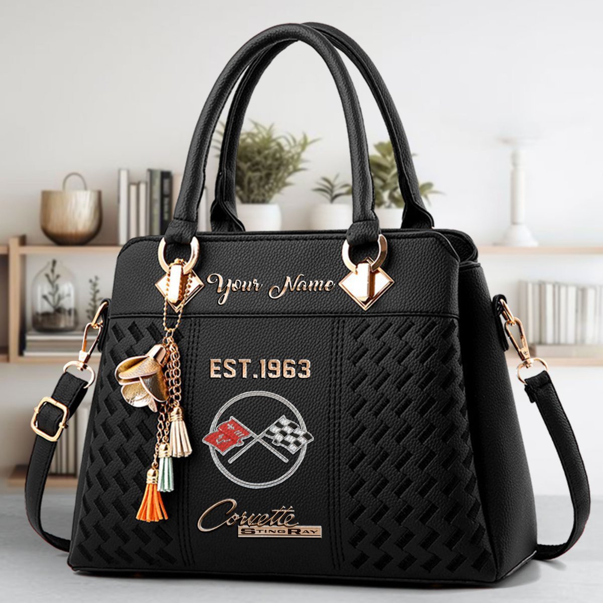 Corvette C2 Crossbody Zip Handbag With Tassel Custom Name For Women - Image 2
