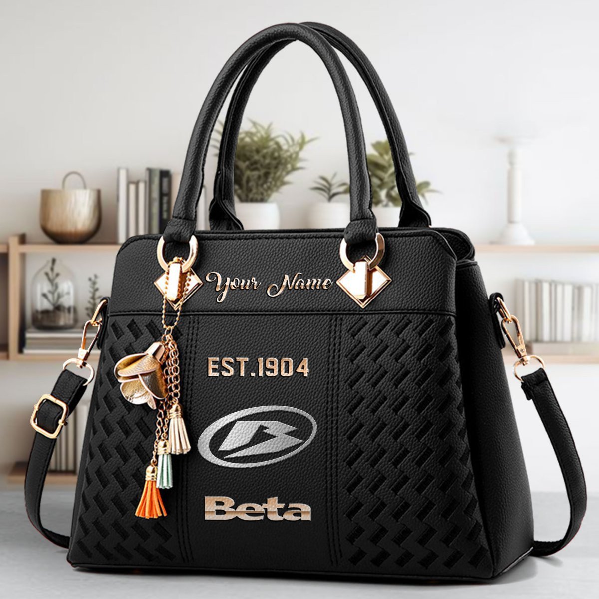 Beta Motorcycles Crossbody Zip Handbag With Tassel Custom Name For Women - Image 2