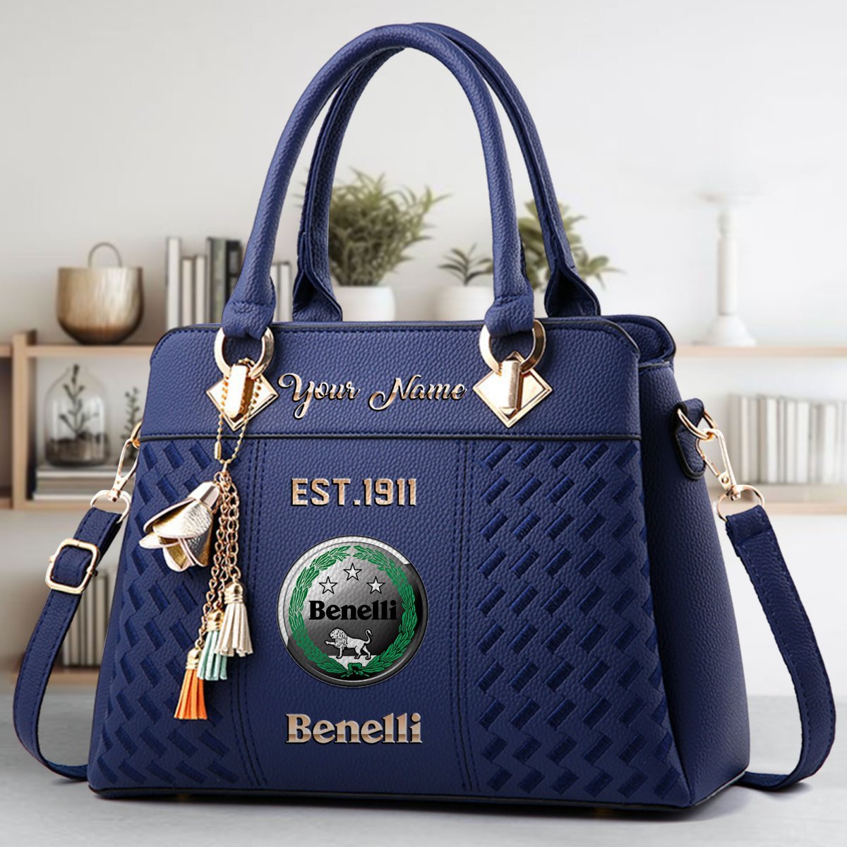 Benelli Motorcycles Crossbody Zip Handbag With Tassel Custom Name For Women - Image 3