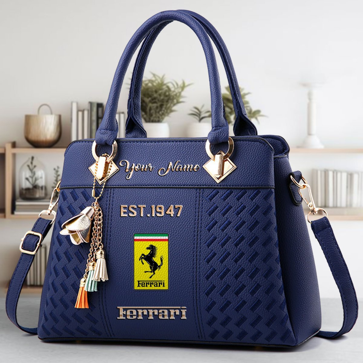 Ferrari Crossbody Zip Handbag With Tassel Custom Name For Women - Image 3