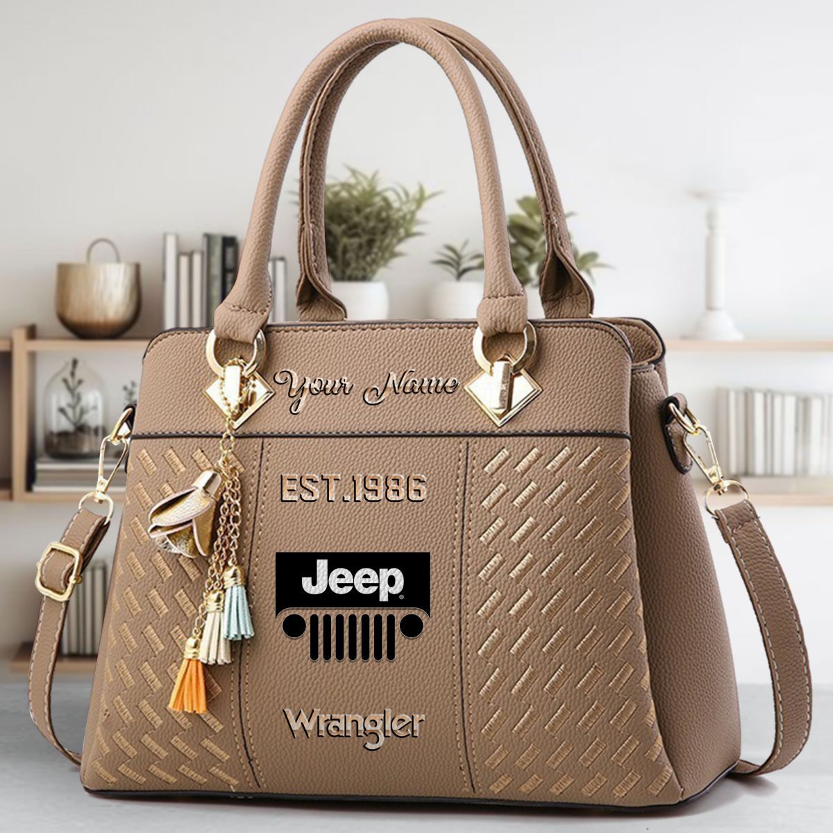 Jeep Wrangler Crossbody Zip Handbag With Tassel Custom Name For Women - Image 4