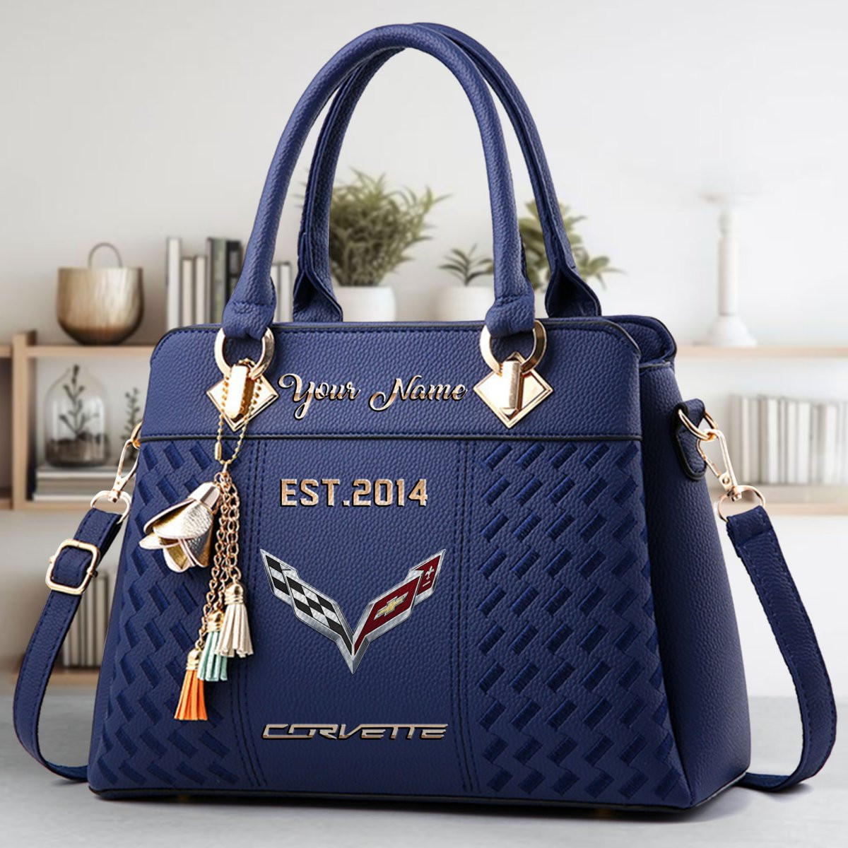 Corvette C7 Crossbody Zip Handbag With Tassel Custom Name For Women - Image 4