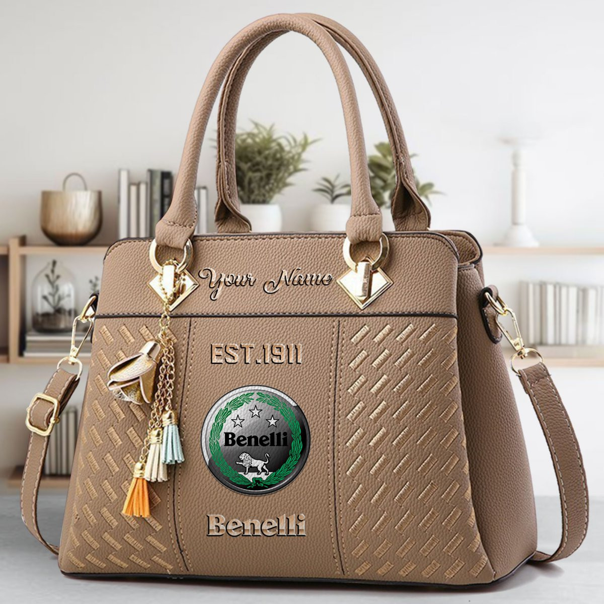 Benelli Motorcycles Crossbody Zip Handbag With Tassel Custom Name For Women - Image 4