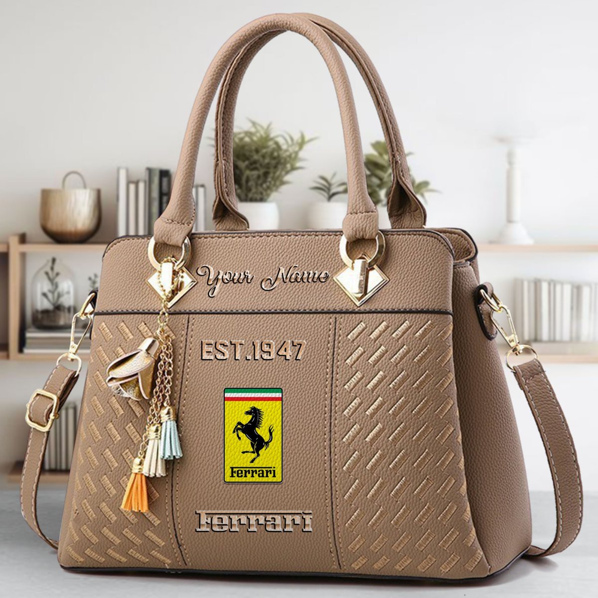 Ferrari Crossbody Zip Handbag With Tassel Custom Name For Women - Image 4