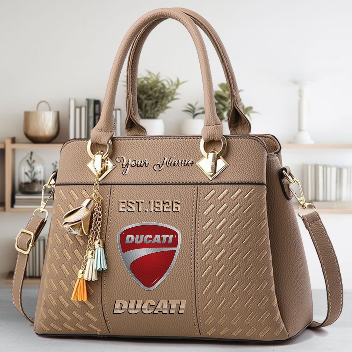 Ducati Crossbody Zip Handbag With Tassel Custom Name For Women - Image 4