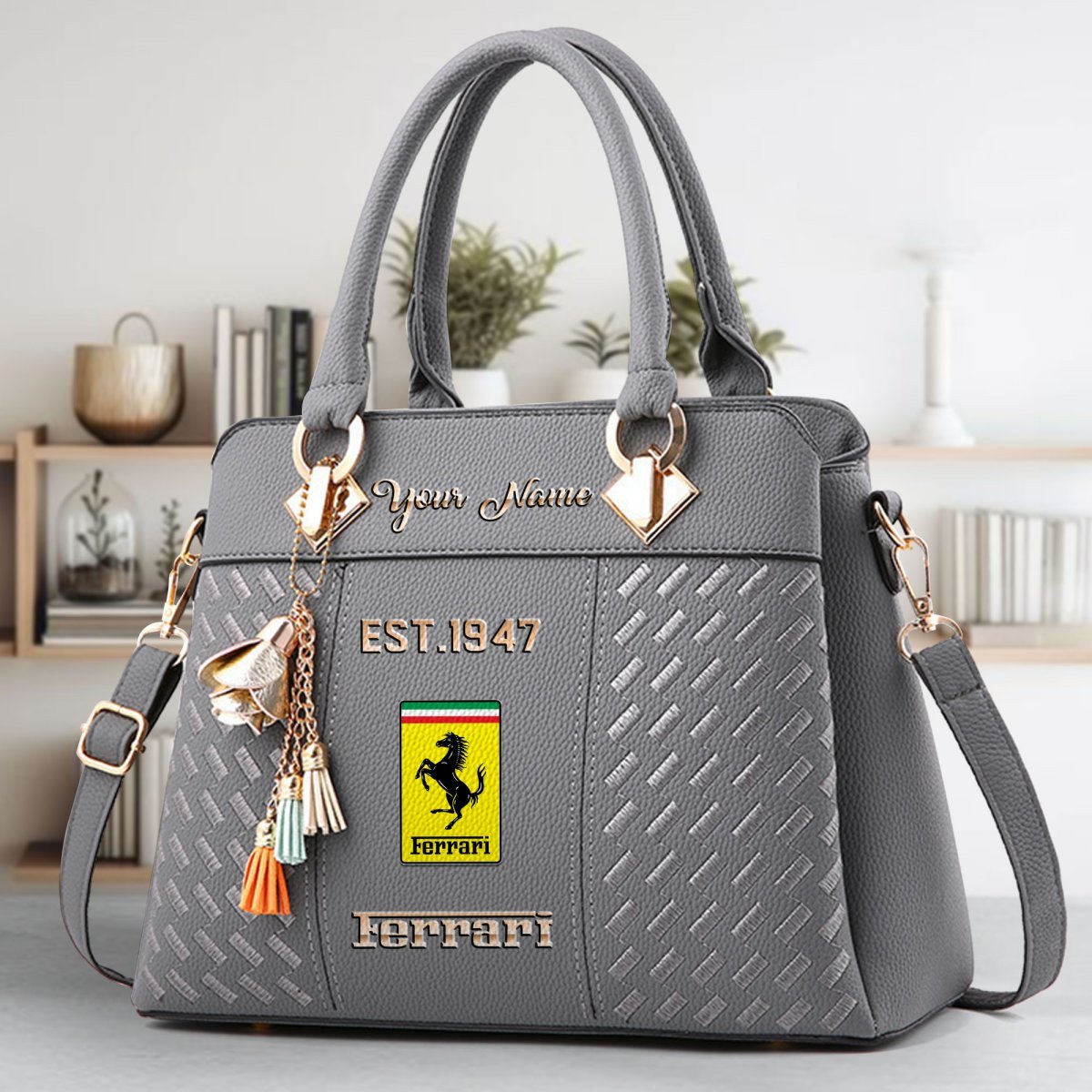 Ferrari Crossbody Zip Handbag With Tassel Custom Name For Women - Image 5