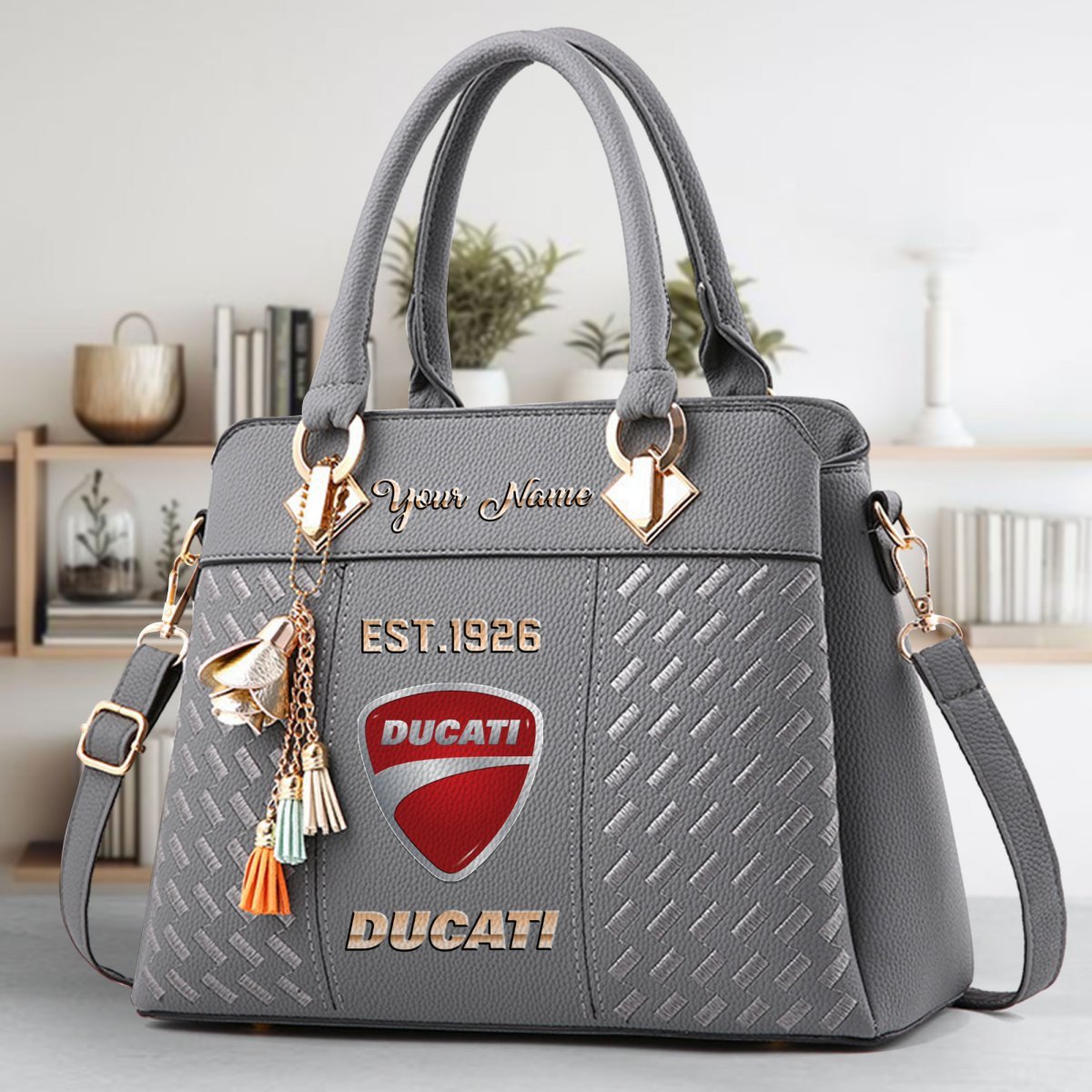 Ducati Crossbody Zip Handbag With Tassel Custom Name For Women - Image 5