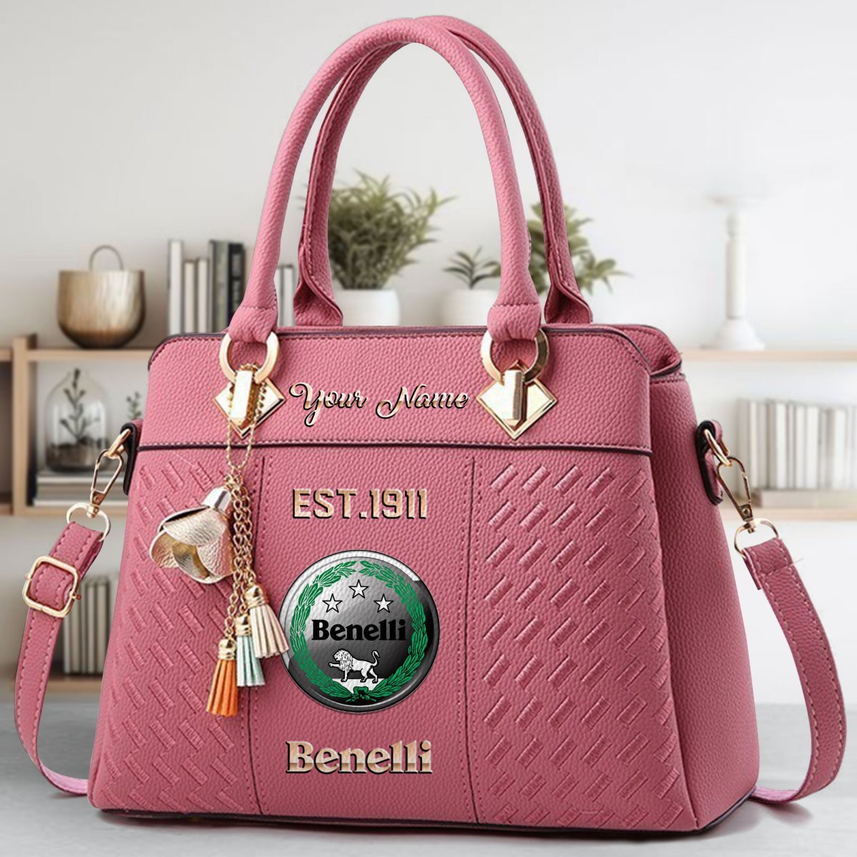 Benelli Motorcycles Crossbody Zip Handbag With Tassel Custom Name For Women - Image 6