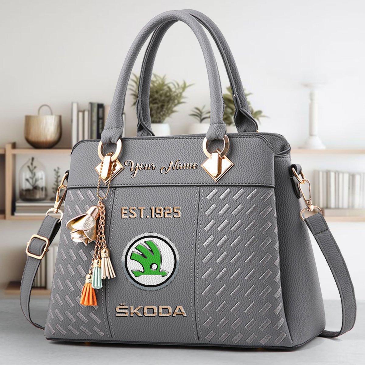 Skoda Auto Crossbody Zip Handbag With Tassel Custom Name For Women - Image 6