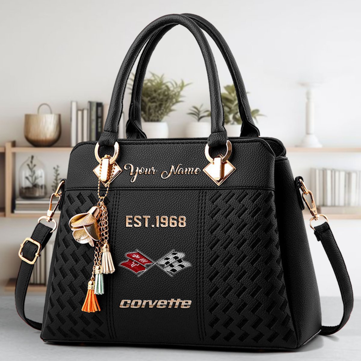 Corvette C3 Crossbody Zip Handbag With Tassel Custom Name For Women - Image 2