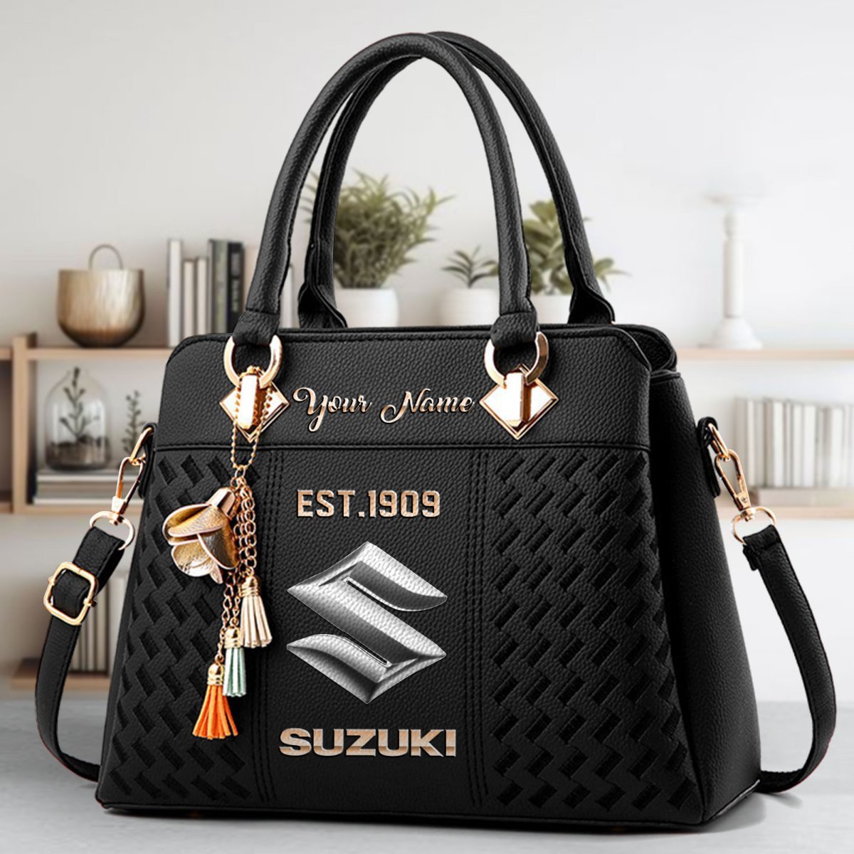 Suzuki Crossbody Zip Handbag With Tassel Custom Name For Women - Image 2