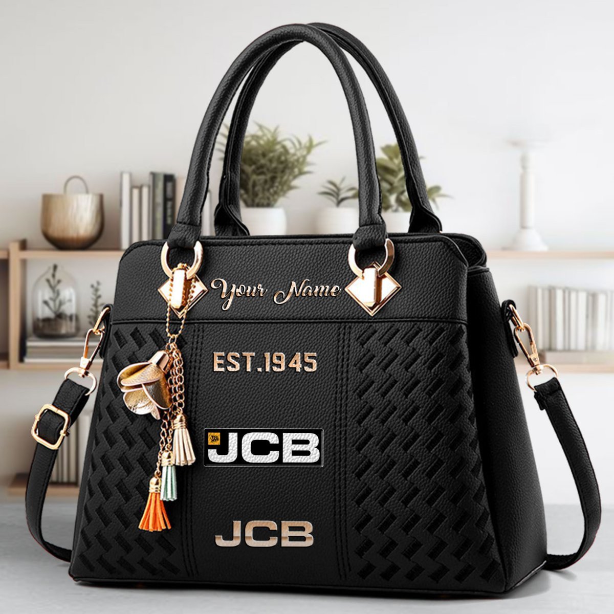 JCB Agricultural Tractors Crossbody Zip Handbag With Tassel Custom Name For Women - Image 2