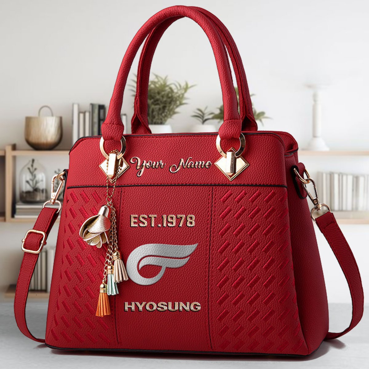 Hyosung Motorcyles Crossbody Zip Handbag With Tassel Custom Name For Women - Image 3