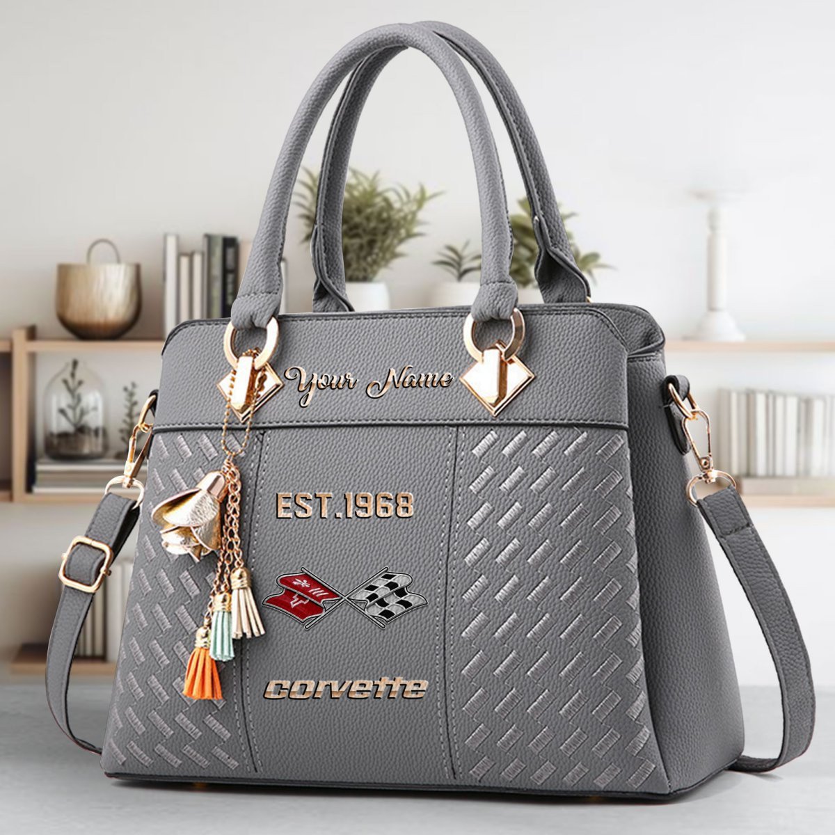 Corvette C3 Crossbody Zip Handbag With Tassel Custom Name For Women - Image 5