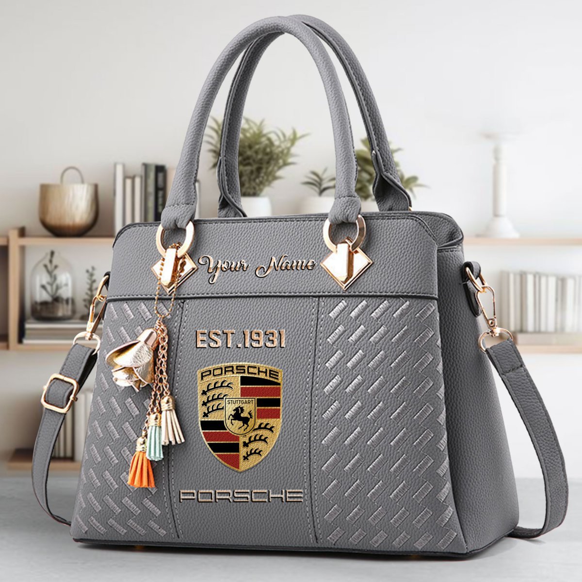 Porsche Crossbody Zip Handbag With Tassel Custom Name For Women - Image 5