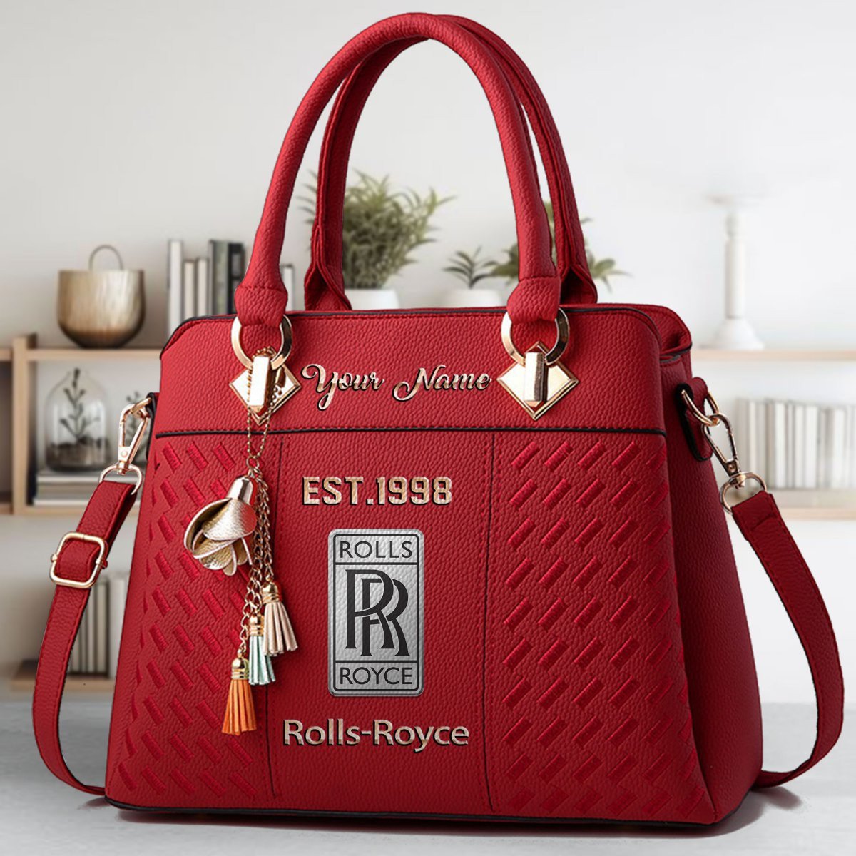 Rolls Royce Crossbody Zip Handbag With Tassel Custom Name For Women - Image 3