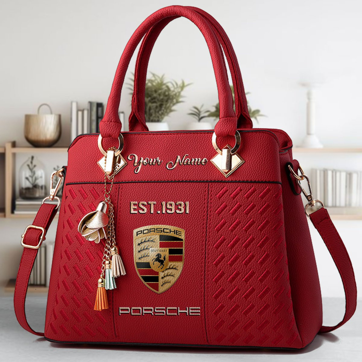 Porsche Crossbody Zip Handbag With Tassel Custom Name For Women - Image 3