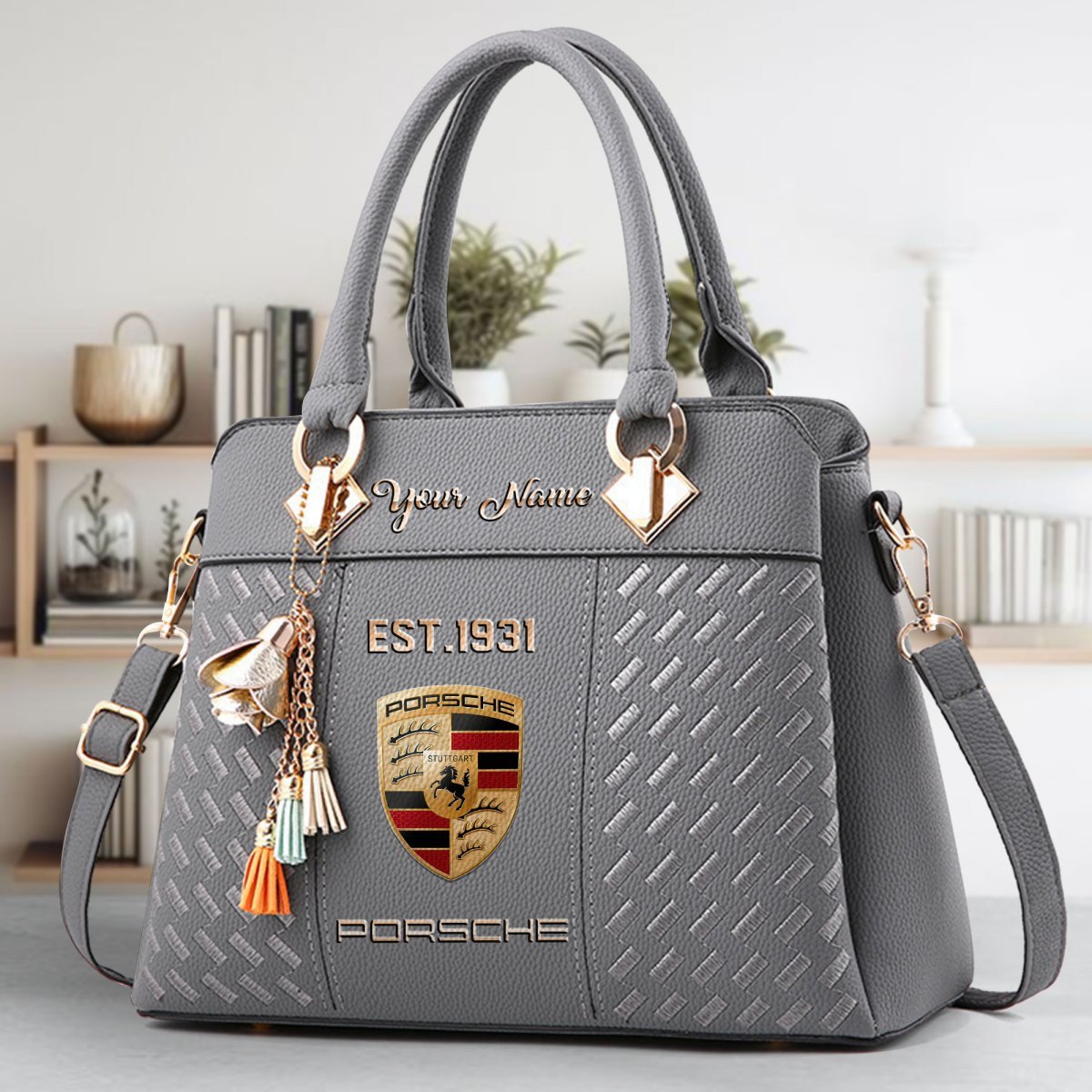 Porsche Crossbody Zip Handbag With Tassel Custom Name For Women - Image 5