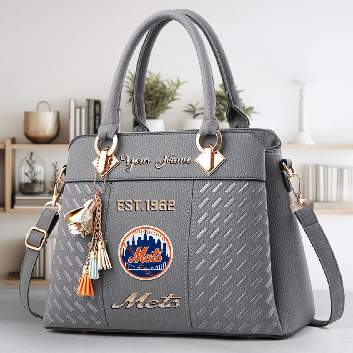 New York Mets Crossbody Zip Handbag With Tassel Custom Name For Women - Image 5
