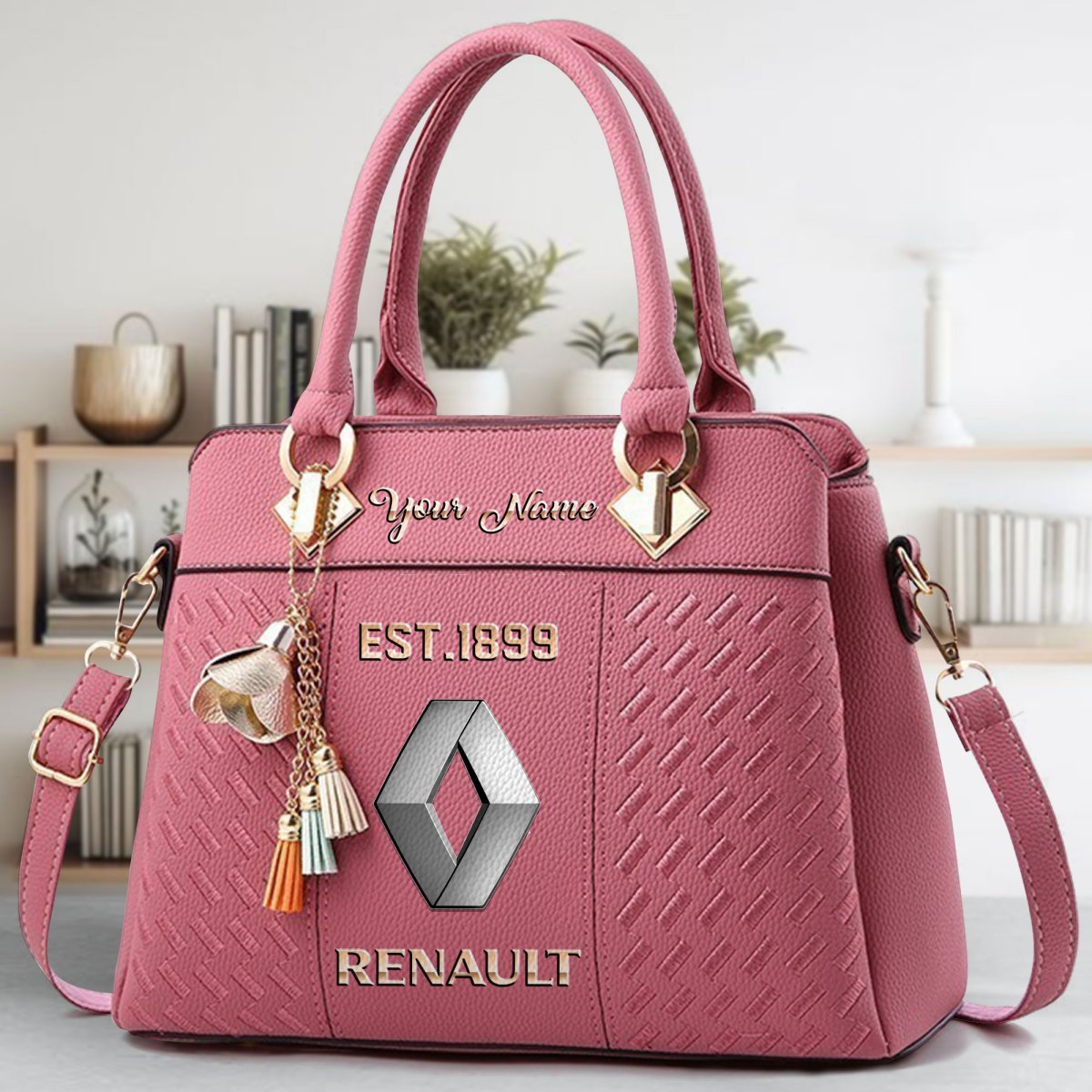 Renault Crossbody Zip Handbag With Tassel Custom Name For Women - Image 6