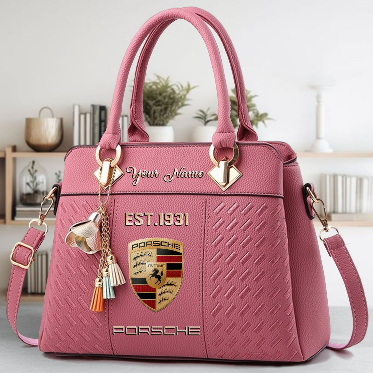 Porsche Crossbody Zip Handbag With Tassel Custom Name For Women - Image 6