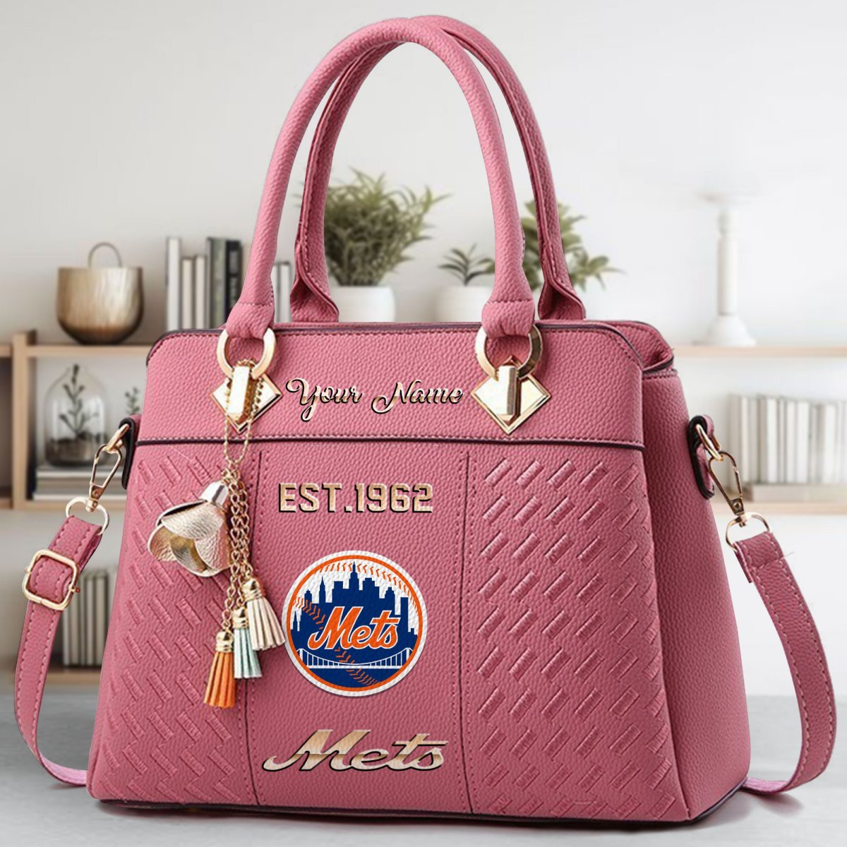 New York Mets Crossbody Zip Handbag With Tassel Custom Name For Women - Image 6