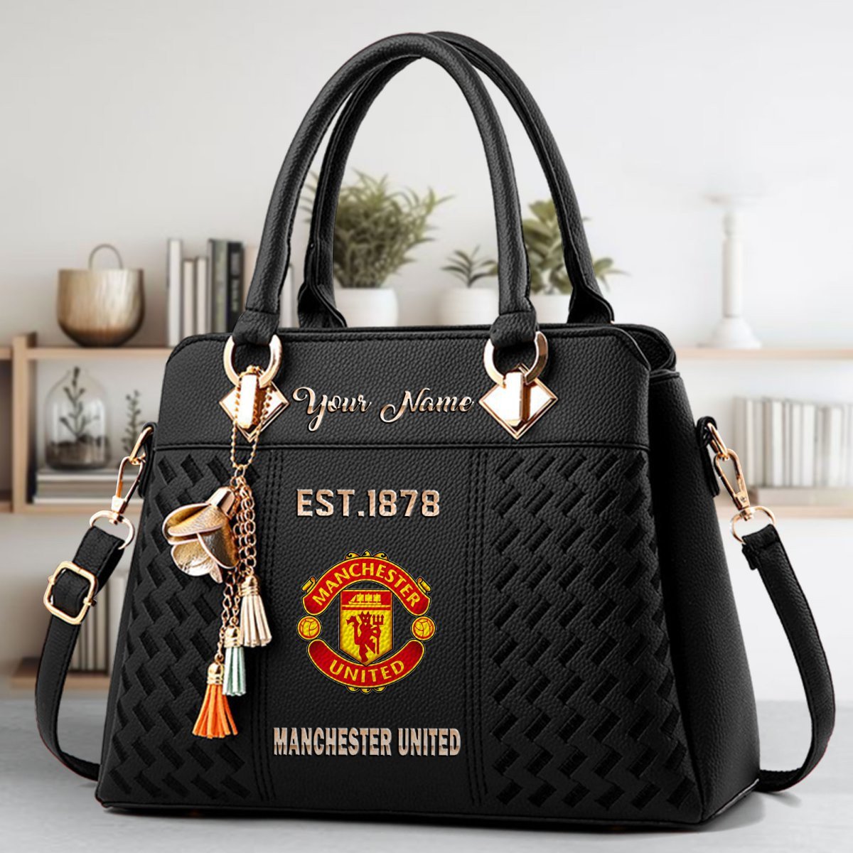 Manchester United Crossbody Zip Handbag With Tassel Custom Name For Women - Image 2