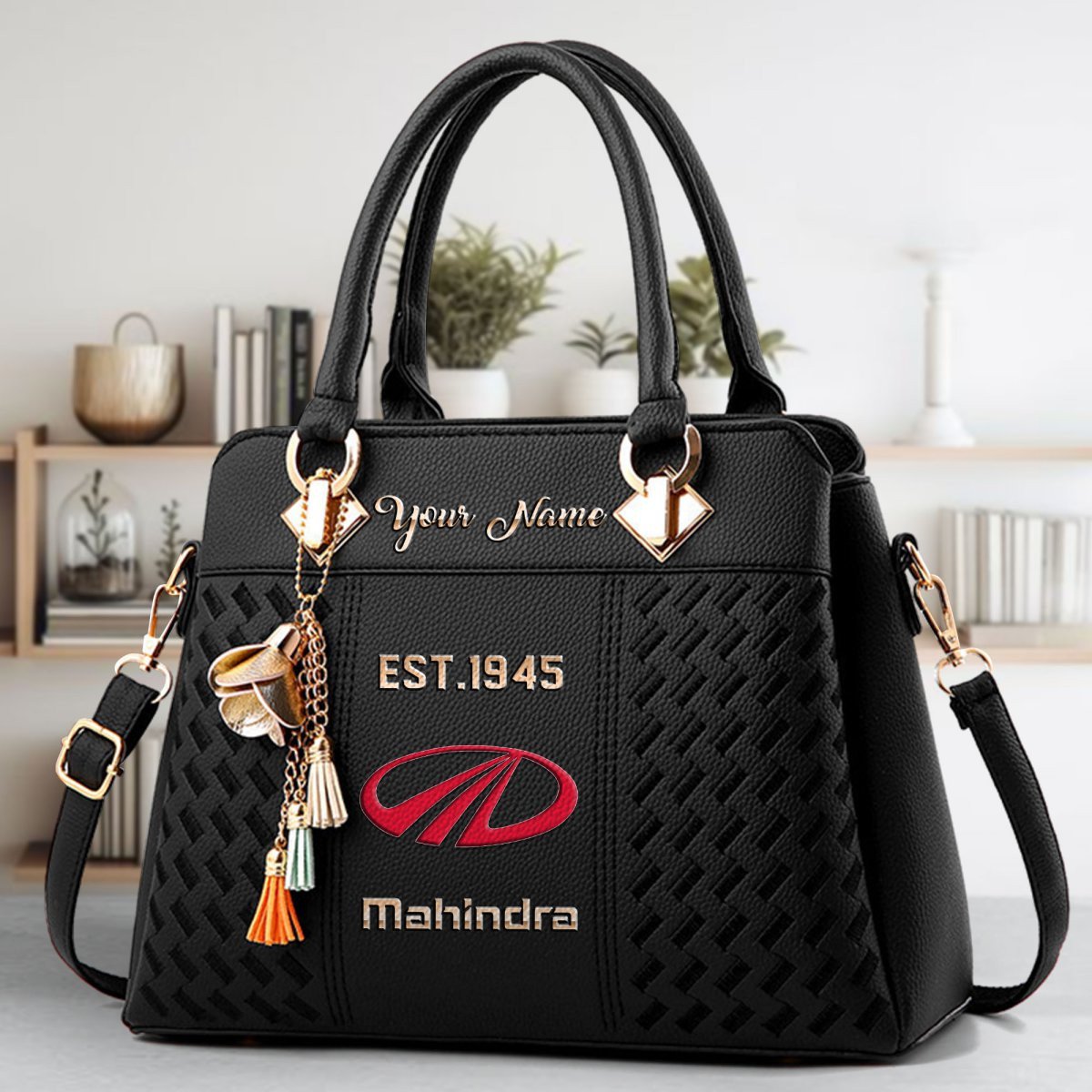 Mahindra Crossbody Zip Handbag With Tassel Custom Name For Women - Image 2