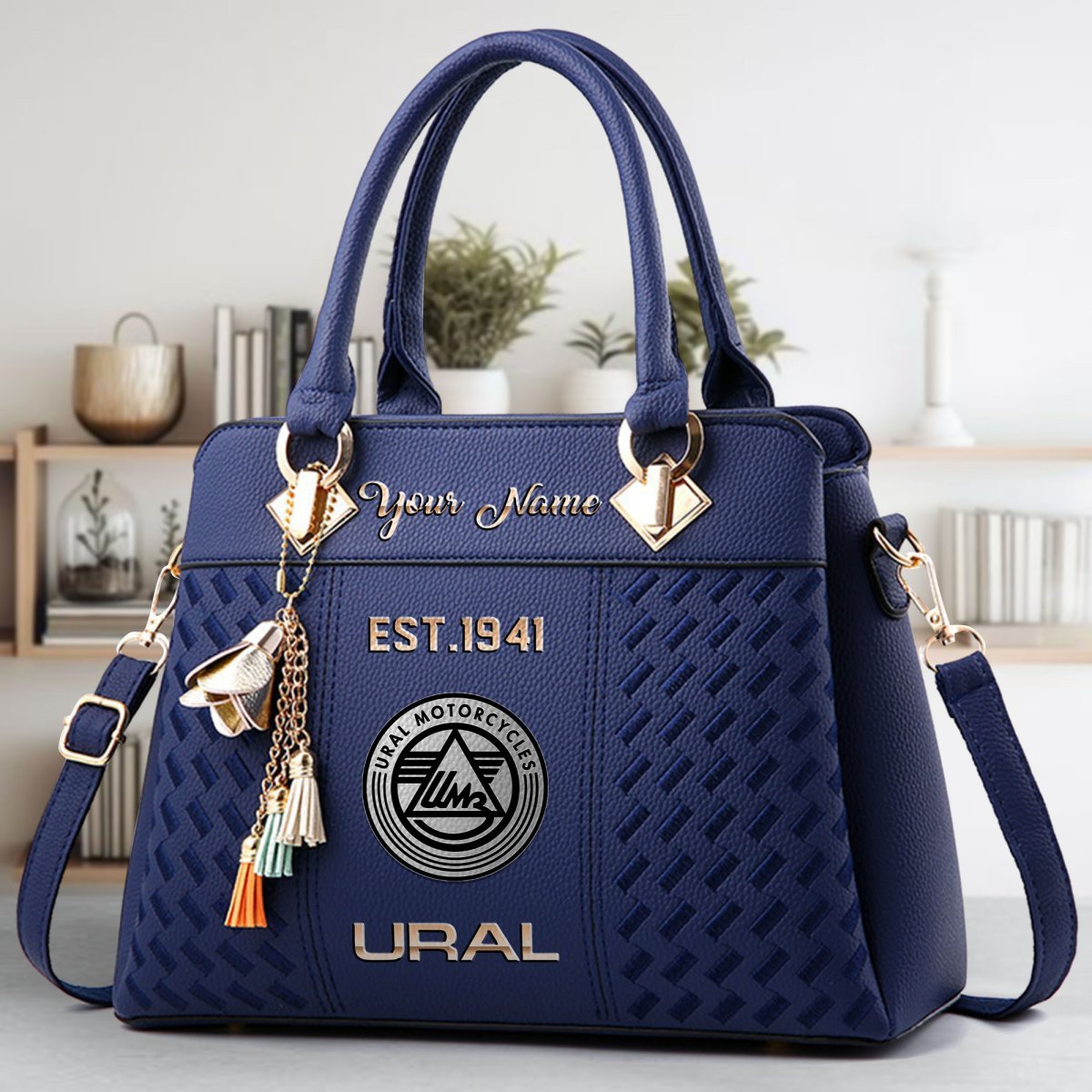 Ural Motorcycles Crossbody Zip Handbag With Tassel Custom Name For Women - Image 3