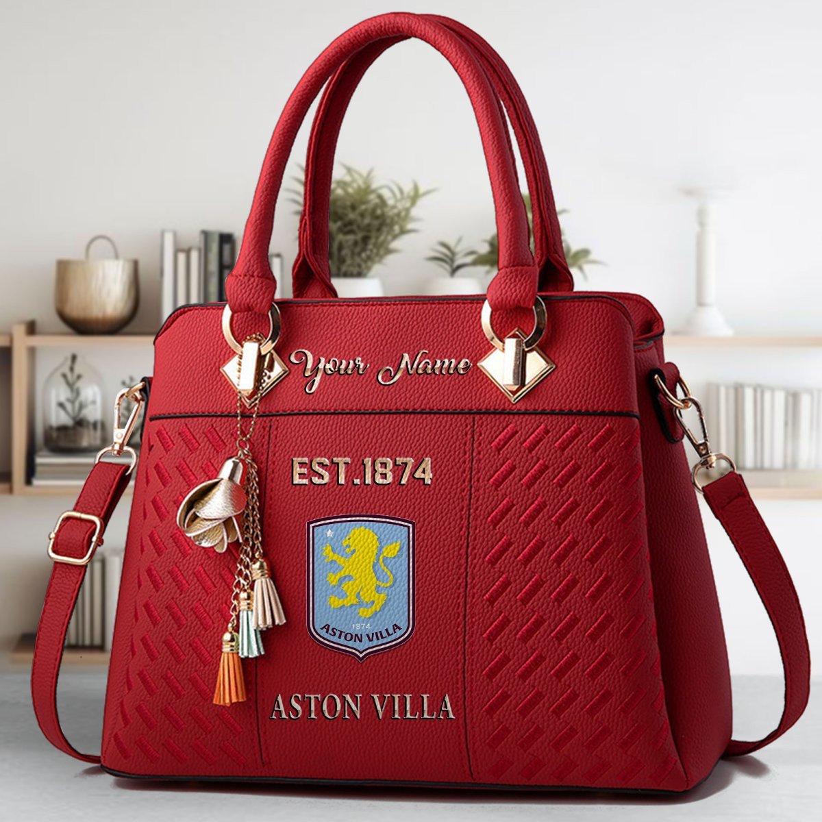 Aston Villa Crossbody Zip Handbag With Tassel Custom Name For Women - Image 3