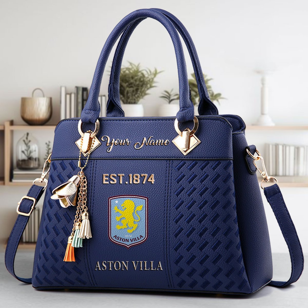 Aston Villa Crossbody Zip Handbag With Tassel Custom Name For Women - Image 4