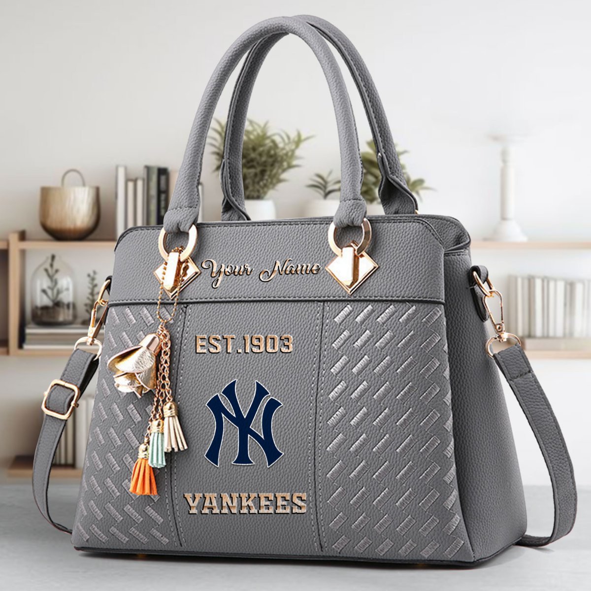 New York Yankees Crossbody Zip Handbag With Tassel Custom Name For Women - Image 5