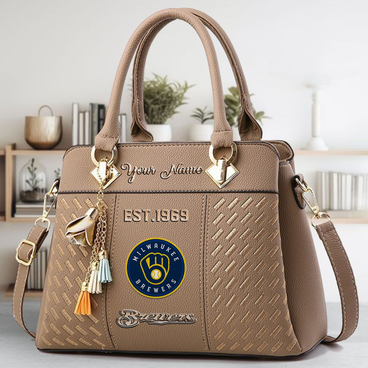 Milwaukee Brewers Crossbody Zip Handbag With Tassel Custom Name For Women - Image 4