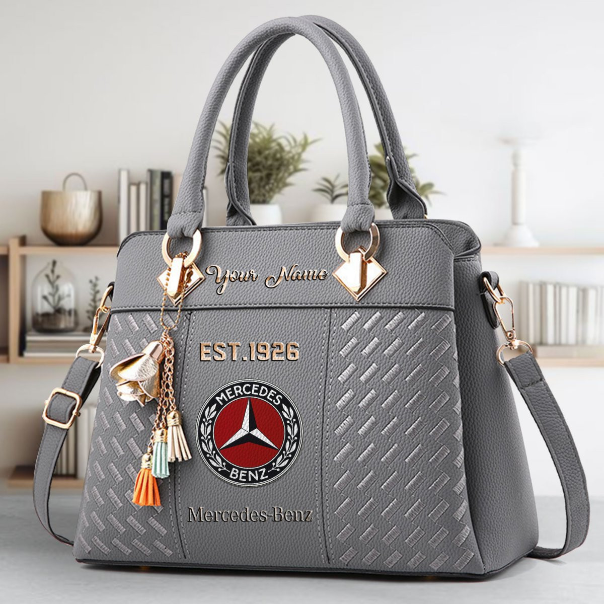 Mercedes-Benz Crossbody Zip Handbag With Tassel Custom Name For Women - Image 5