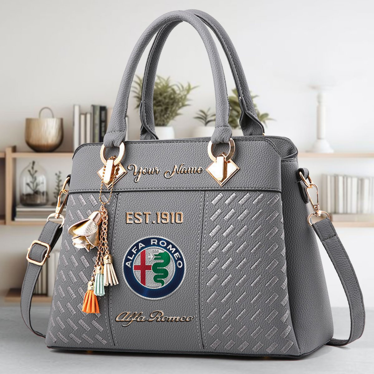 Alfa Romeo Crossbody Zip Handbag With Tassel Custom Name For Women - Image 5