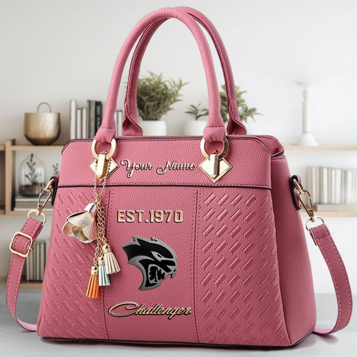 Dodge Challenger Crossbody Zip Handbag With Tassel Custom Name For Women - Image 6