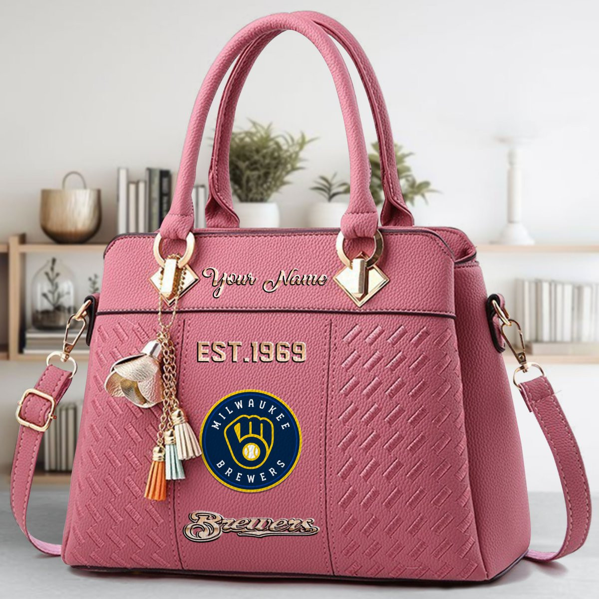 Milwaukee Brewers Crossbody Zip Handbag With Tassel Custom Name For Women - Image 6