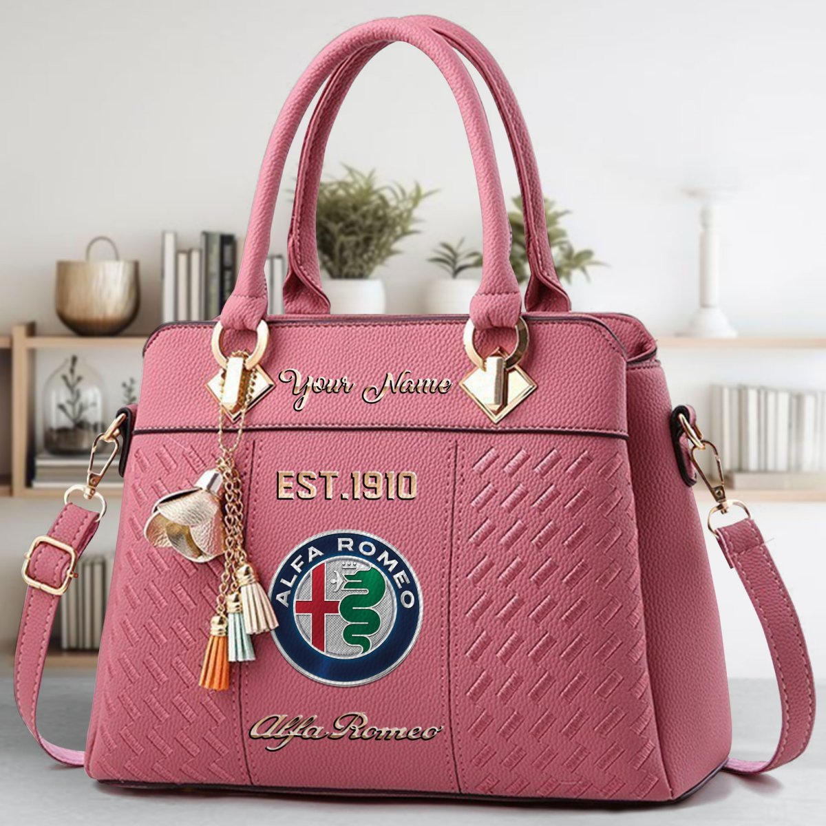 Alfa Romeo Crossbody Zip Handbag With Tassel Custom Name For Women - Image 6