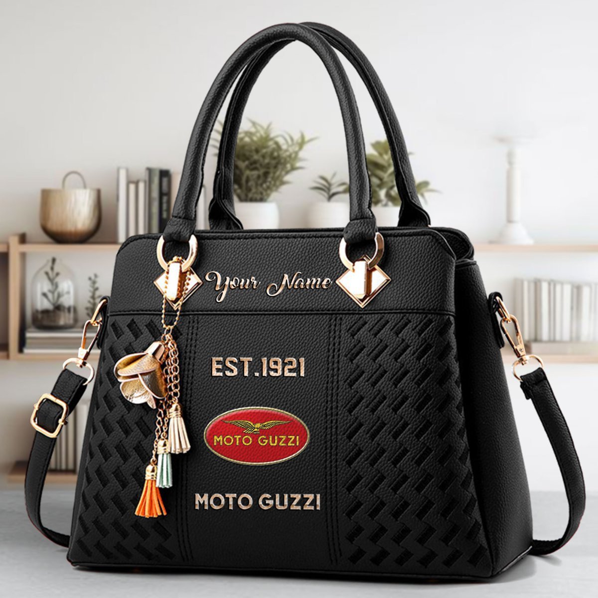 Moto Guzzi Crossbody Zip Handbag With Tassel Custom Name For Women - Image 2
