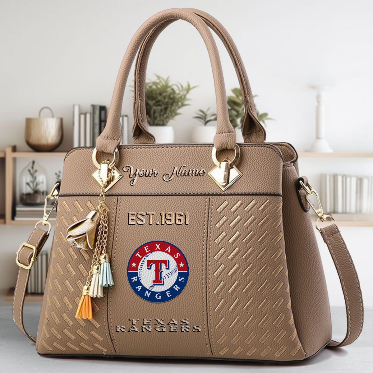 Texas Rangers Crossbody Zip Handbag With Tassel Custom Name For Women - Image 4