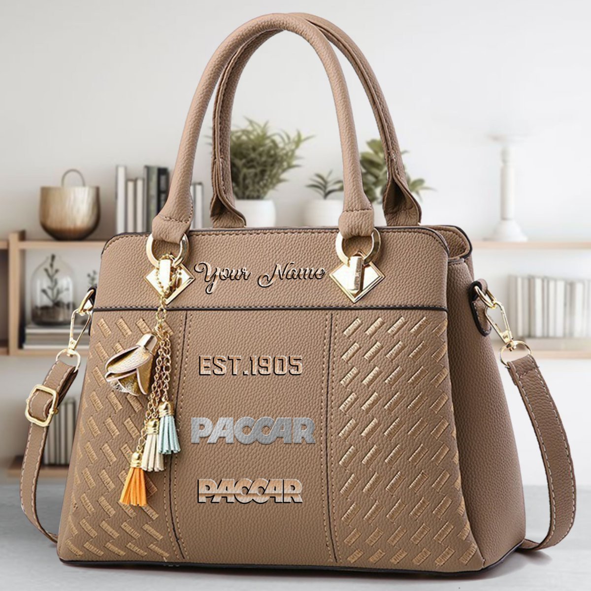 Paccar Crossbody Zip Handbag With Tassel Custom Name For Women - Image 4