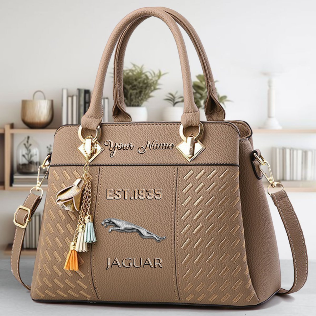 Jaguar Cars Crossbody Zip Handbag With Tassel Custom Name For Women - Image 4