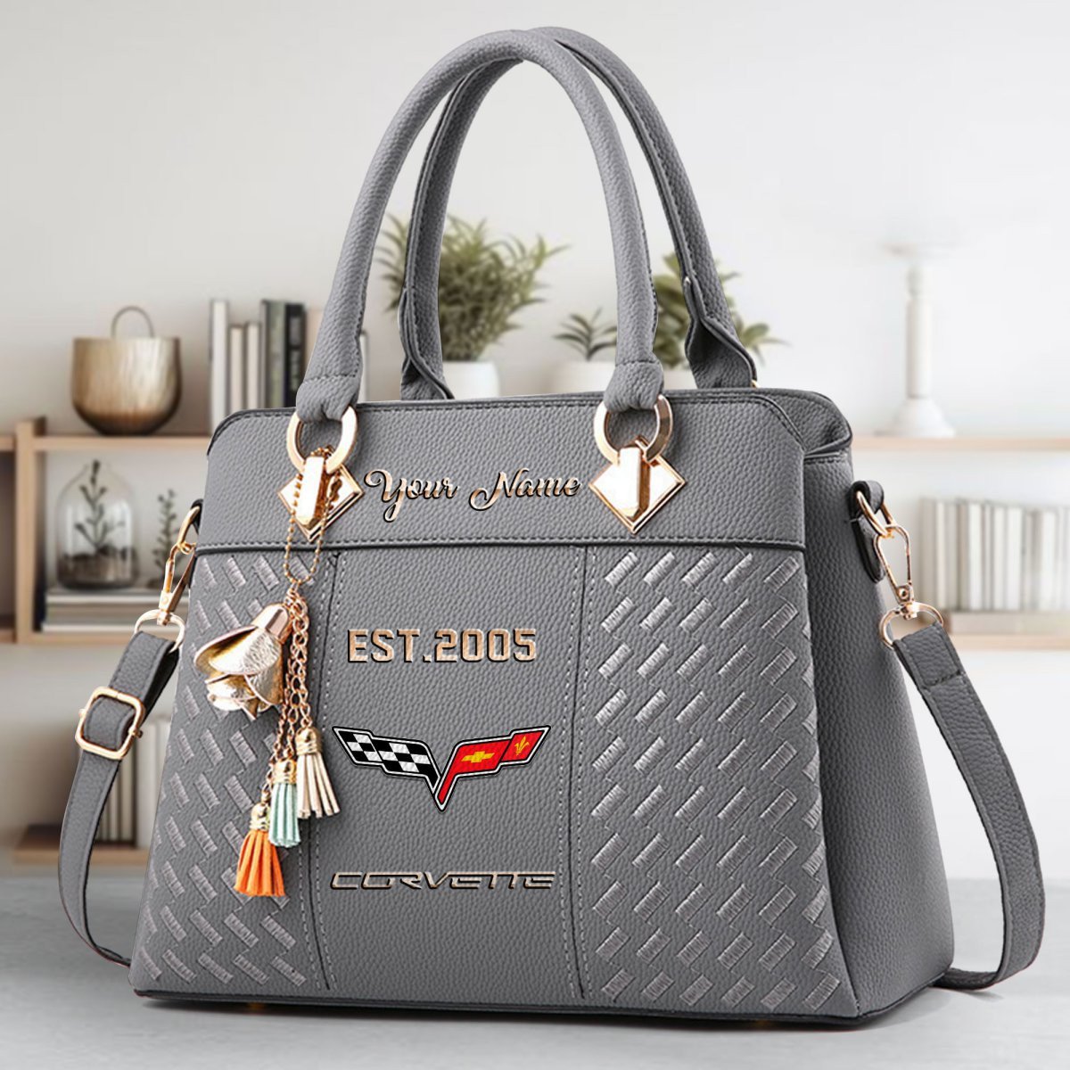 Corvette C6 Crossbody Zip Handbag With Tassel Custom Name For Women - Image 5