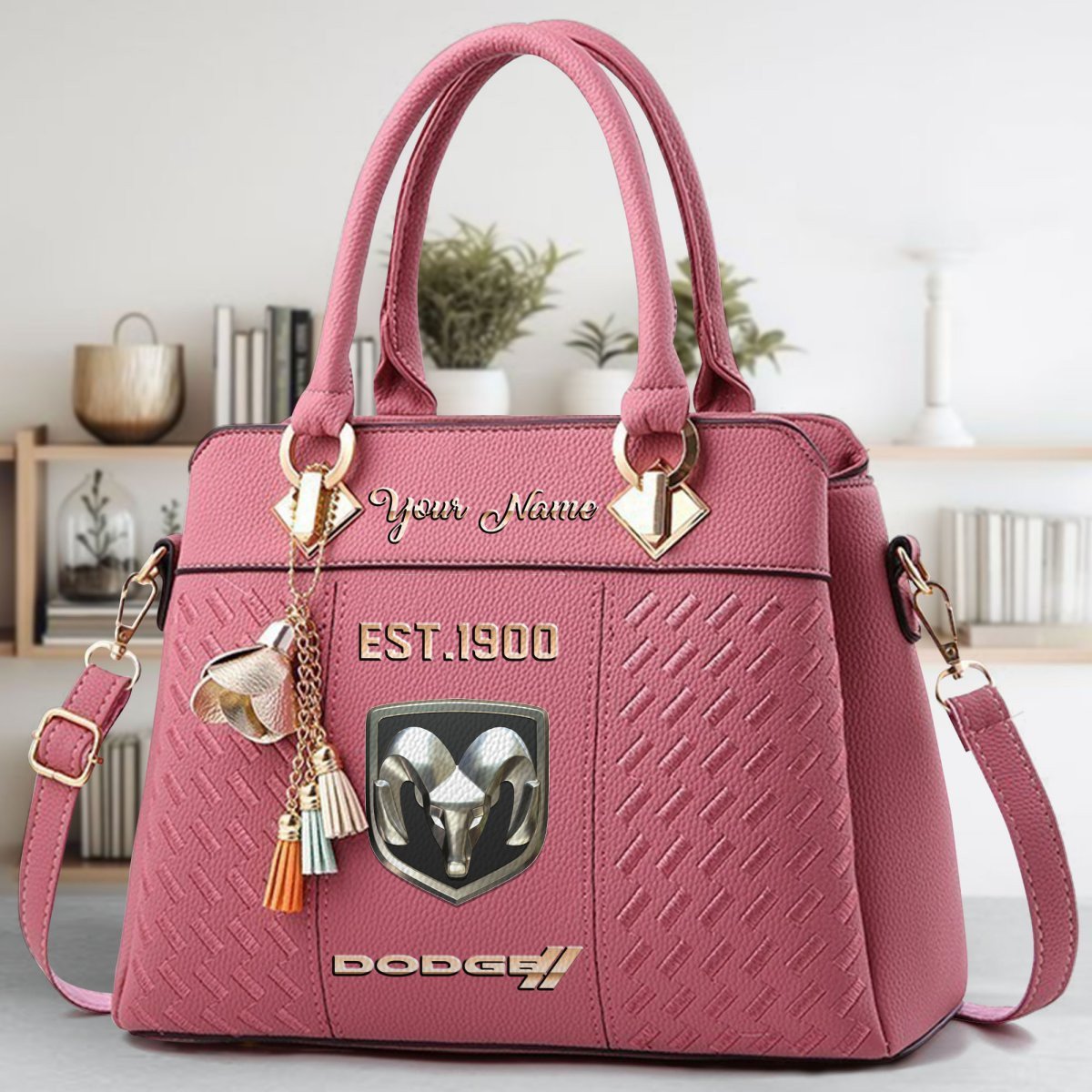Dodge Crossbody Zip Handbag With Tassel Custom Name For Women - Image 6
