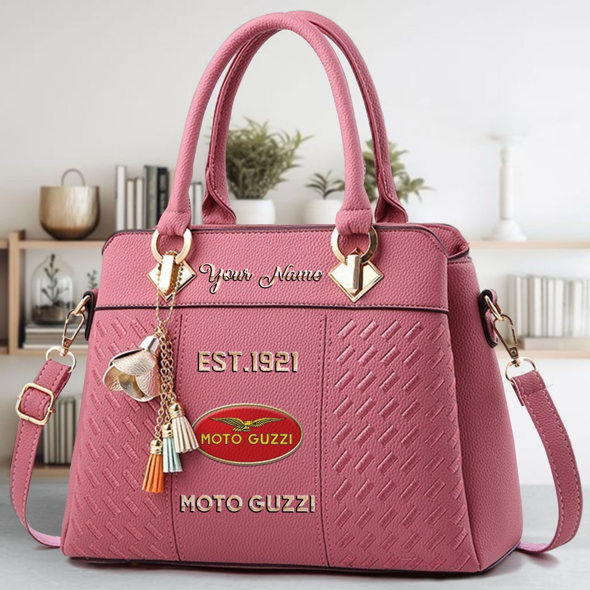Moto Guzzi Crossbody Zip Handbag With Tassel Custom Name For Women - Image 6
