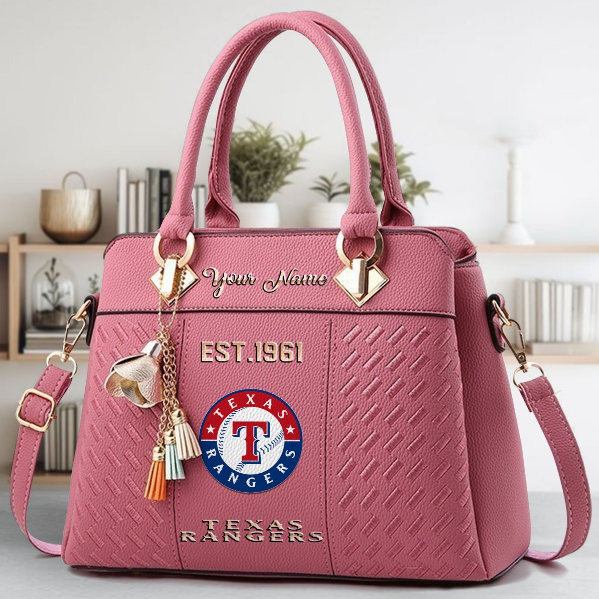 Texas Rangers Crossbody Zip Handbag With Tassel Custom Name For Women - Image 6