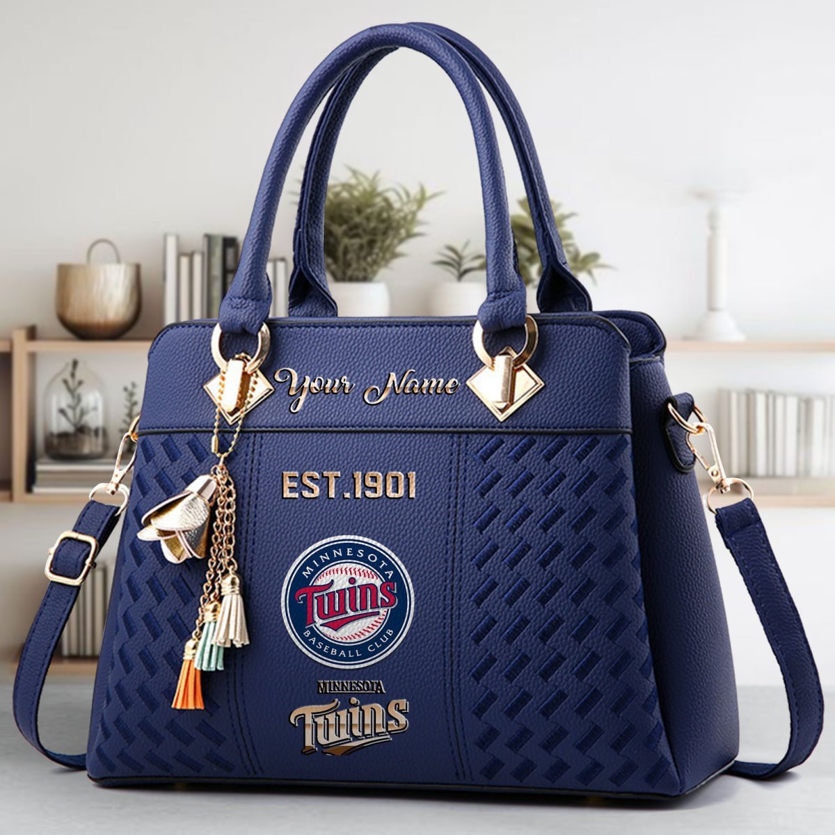 Minnesota Twins Crossbody Zip Handbag With Tassel Custom Name For Women - Image 3