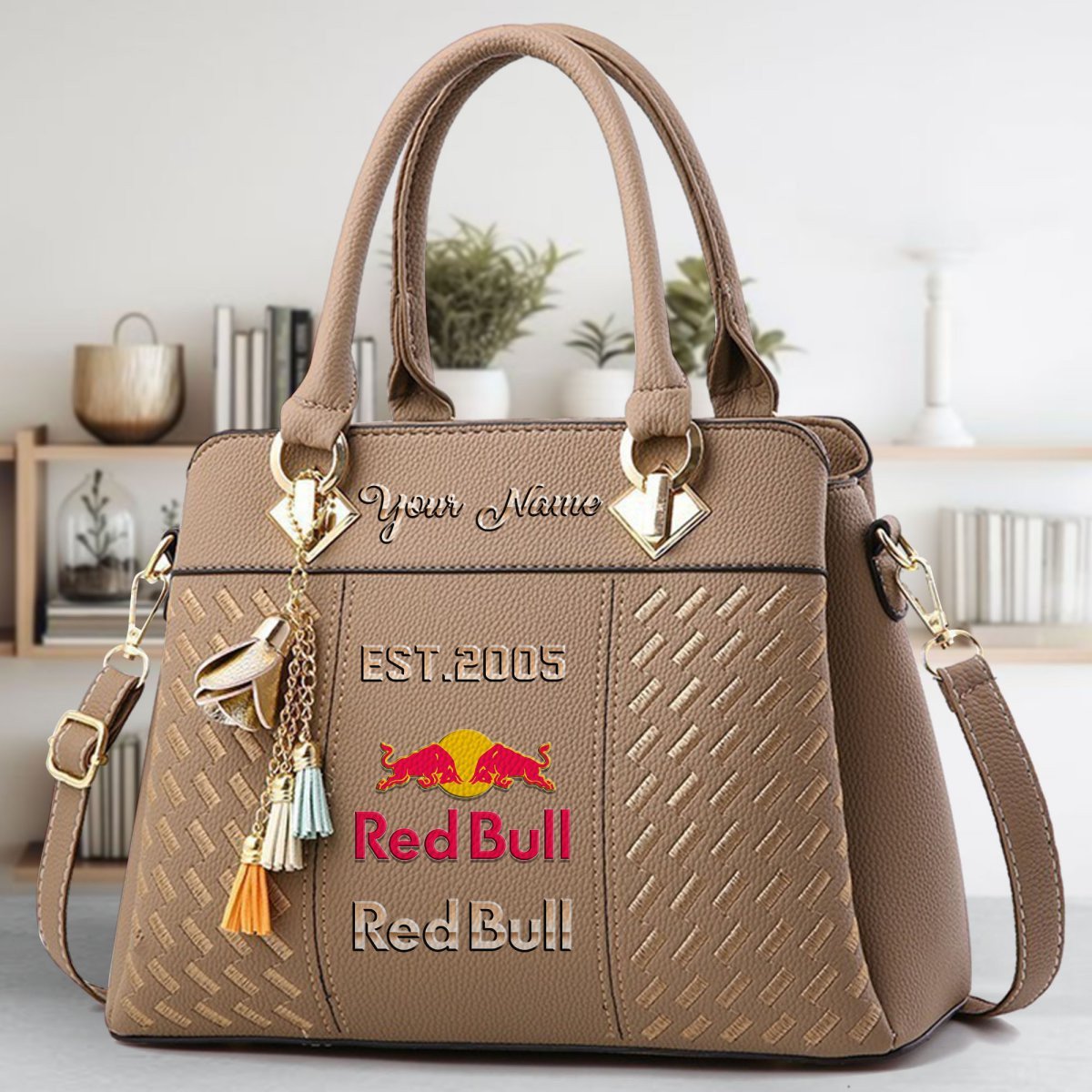 Red Bull Crossbody Zip Handbag With Tassel Custom Name For Women - Image 4