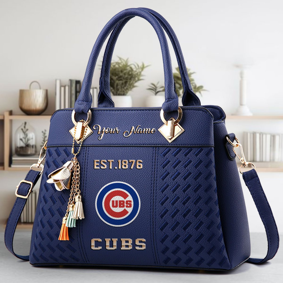 Chicago Cubs Crossbody Zip Handbag With Tassel Custom Name For Women - Image 3