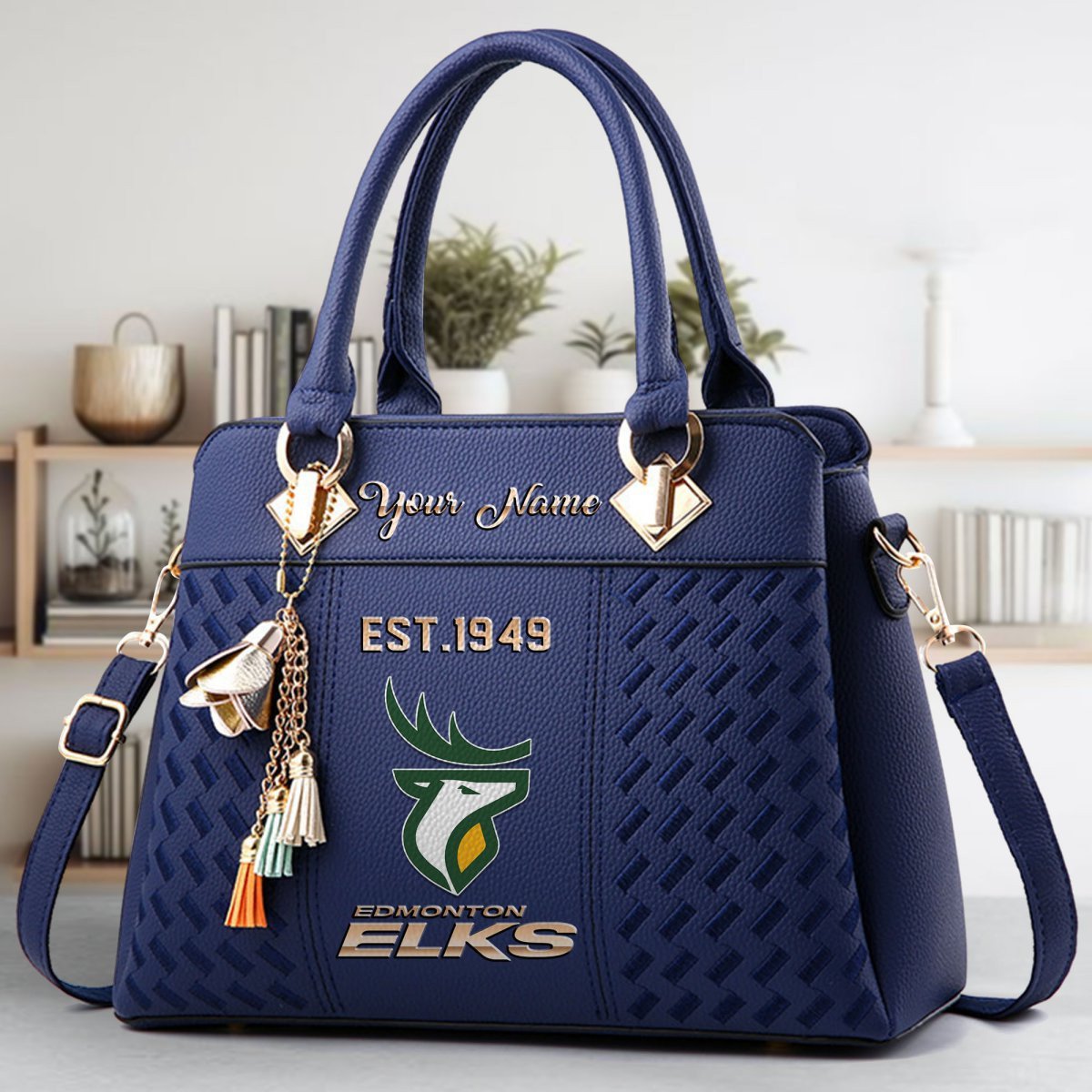 Edmonton Eskimos Crossbody Zip Handbag With Tassel Custom Name For Women - Image 3